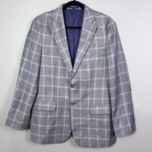 Jos A Bank sportcoat men's 38 R Scottish plaid linen‎ wool gray Tailored brrr